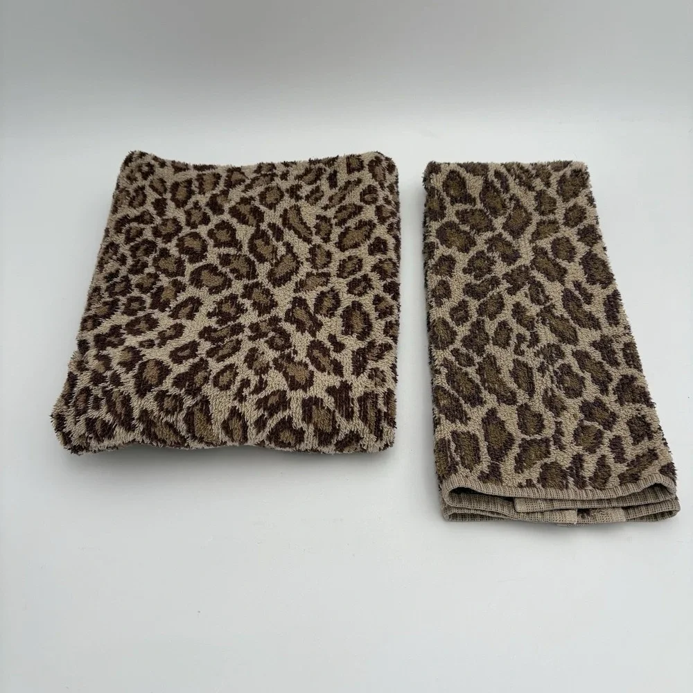 Ralph Lauren Vtg  Aragon Leopard Animal Print Cheetah Bath And Hand Towel Set